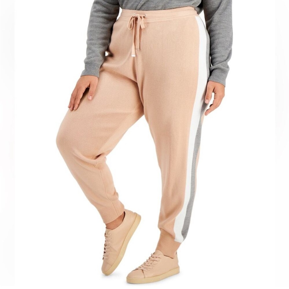 🆕 Calvin Klein Women’s 1X Blush Pink Striped Comfort Knit Joggers